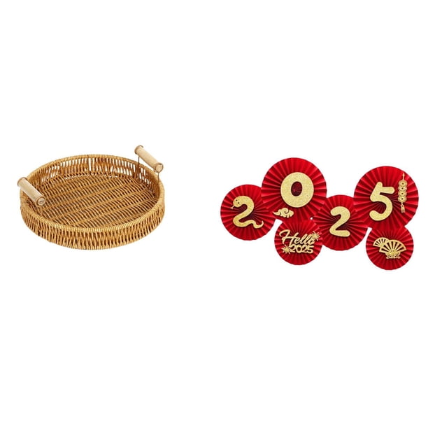 Cestas de almacenamiento,Cestas de almacenamiento de cocina tejidas con asas hechas a mano,Cestas de pan redondas Bandejas para servir Rectángulo,Abanicos plegables festivos,Decoraciones de