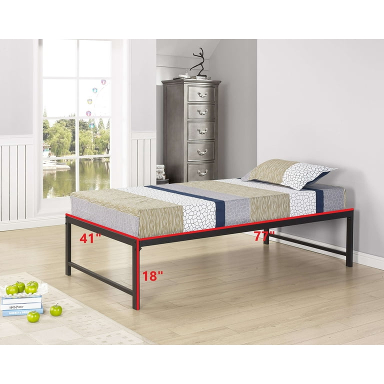 Kings Brand Furniture Twin Size Hi Riser Black Metal Platform Bed with Pop up Trundle