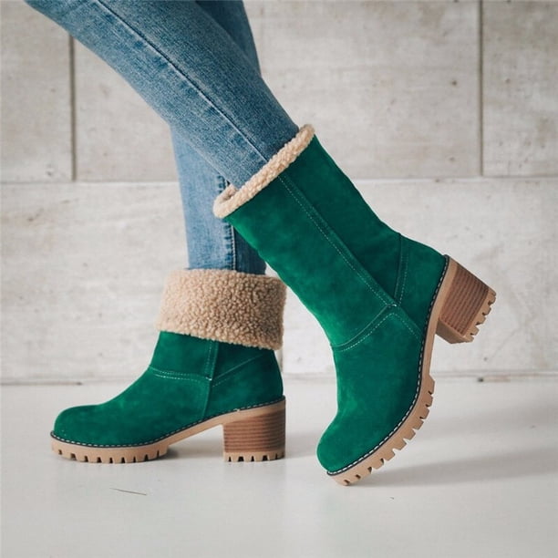 Botas de nieve cálidas de piel de invierno para mujer, botines cálidos de lana para mujer, botines, zapatos cómodos de talla grande 35-43, botas medias informales para mujer 38 Gao Jinjia LED