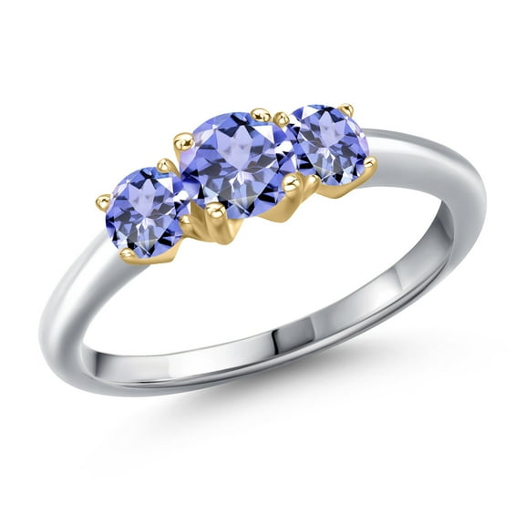 Gem Stone King 10K Two Tone Gold Blue Tanzanite Engagement Ring for Women | 1.06 Cttw | Round 5MM | Gemstone December Birthstone | Size 7