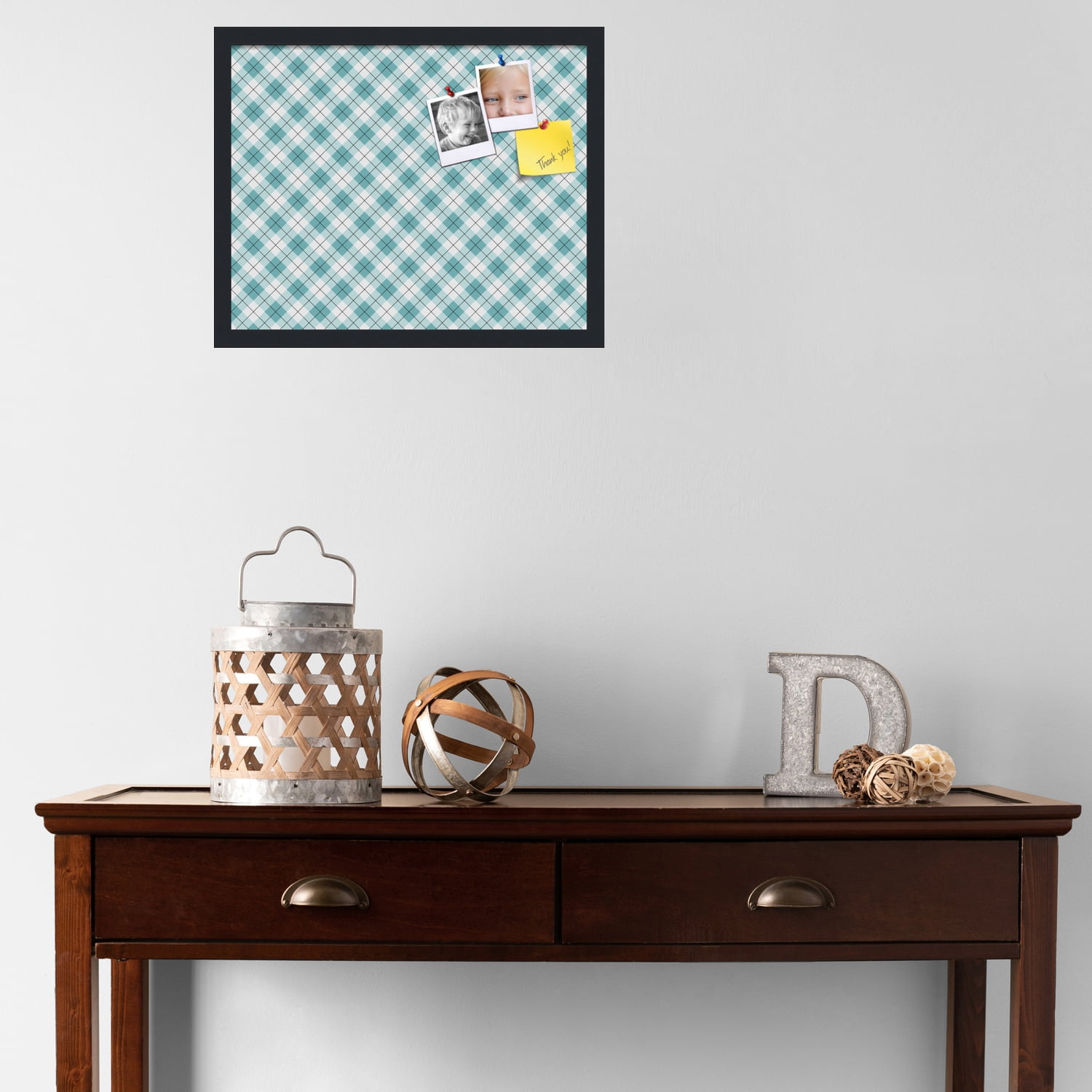 PinPix ArtToFrames 18x14 Custom Cork Bulletin Board Argyle Turquoise   Poster Board Has a Fabric Style Canvas Finish, Framed in Satin Black (PinPix-648)