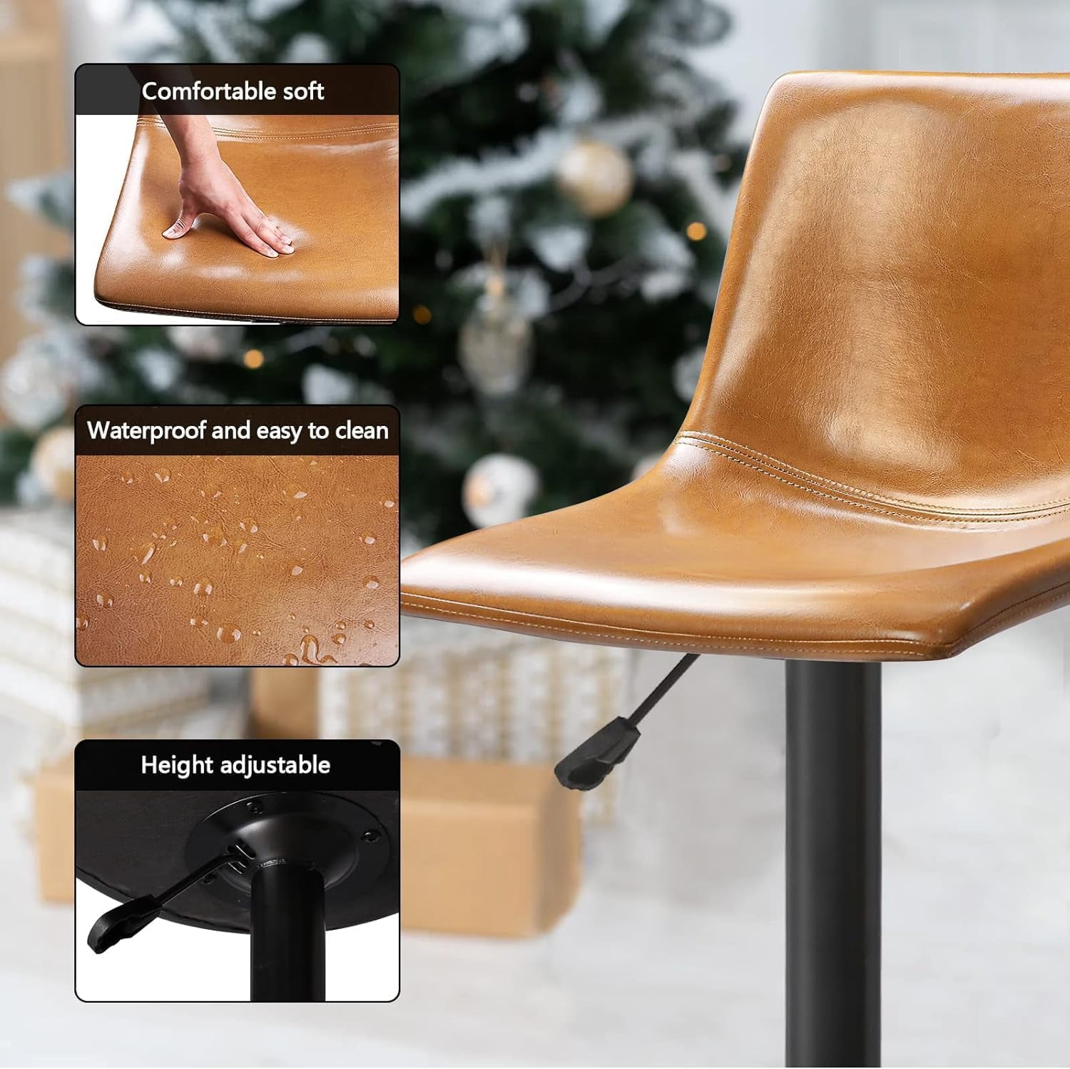Vitesse Bar Stools Set of 4 Modern Swivel Bar Chairs, Barstools Counter Height with High Backrest, Adjustable Faux Leather Upholstered Bar Stool for Bar, Kitchen, Dining Room