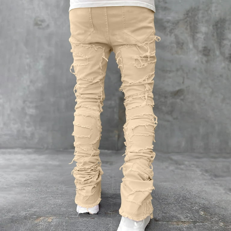 Khaki High Waist Ripped Wide-Leg Jeans – KesleyBoutique