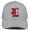 thumbnail image 2 of Daxton Premium Mid Profile Hat Semi Curved Visor Light Grey Cap White Red Gothic Embroidered, Letter L, 2 of 4