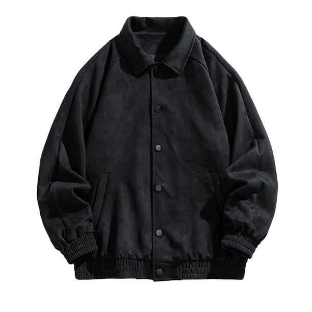 Puntoco Chaqueta De Color Sólido Para Primavera Y Otoño Para Hombre, Chaqueta Informal Retro De Gamuza Con Botones Y Cuello