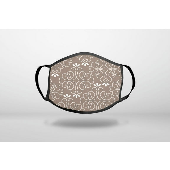 Tan White Floral - 3-Ply Reusable Soft Cloth Face Covering, Unisex, Cotton Inner Layer