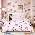 thumbnail image 3 of Meiyoeat Cute Soccer Ball Duvet Cover Queen, Pink Bow Print Queen Bedding for Bedroom,Pink Reversible,3-Piece,No Comforter, 3 of 6