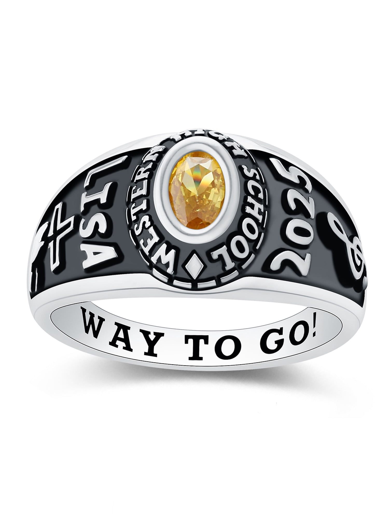 Mementos USA Customized Petite Women's Class Ring 10kt White Gold for High School and College