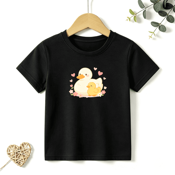 Girls Graphic Tees Duck Duckling Kids T Shirt Cute Animal Sweet 100% Cotton Short Sleeve Soft Tops 4-13Y