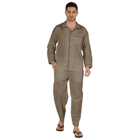 Inkmeso Men's Cotton PJs Solid Sleepwear Lounge Wear Top & Bottom Pajama Set
