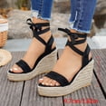 thumbnail image 3 of Rokment Espadrilles Wedge Strappy Dress Sandals for Women Bride Wedding Beach Summer Stylish Casual Suede Open Toe Ankle Strap Platform Chunky High Heels Dress Shoes Black Size 6.5, 3 of 6