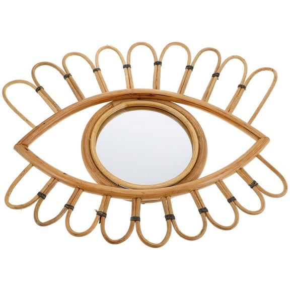 OUNONA Decorative Rattan Wall Mirror Creative Vanity Mirror For Entryway And Bedroom Handwoven Boho Style Mirror Wall-Mounted Hairdressing Mirror