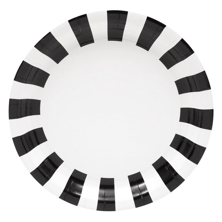 144 Piece Black and White Party Decorations - Serves 24 Striped
