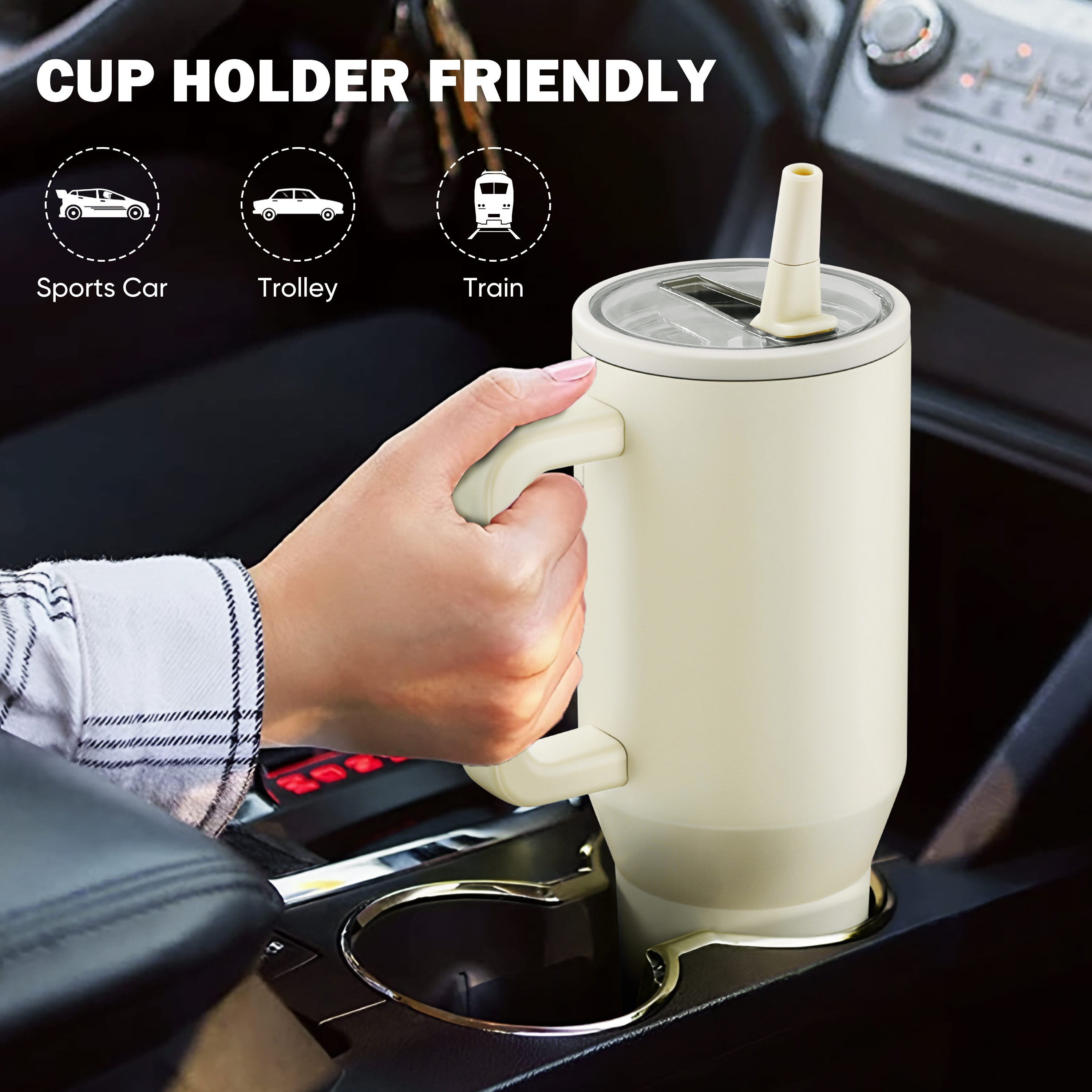 Coliware 40oz Vacuum-Insulated Tumbler with Lid and Straw, Cream photo 8