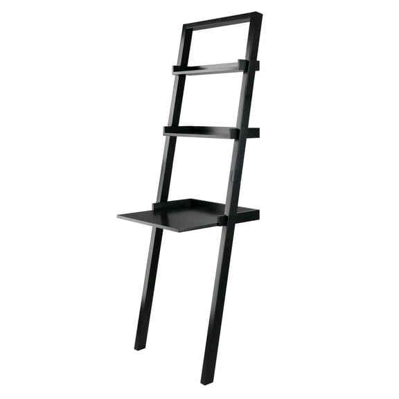 FurniFact Black Leaning Desk, Ladder Design, Computer Table, Two Storage Shelves