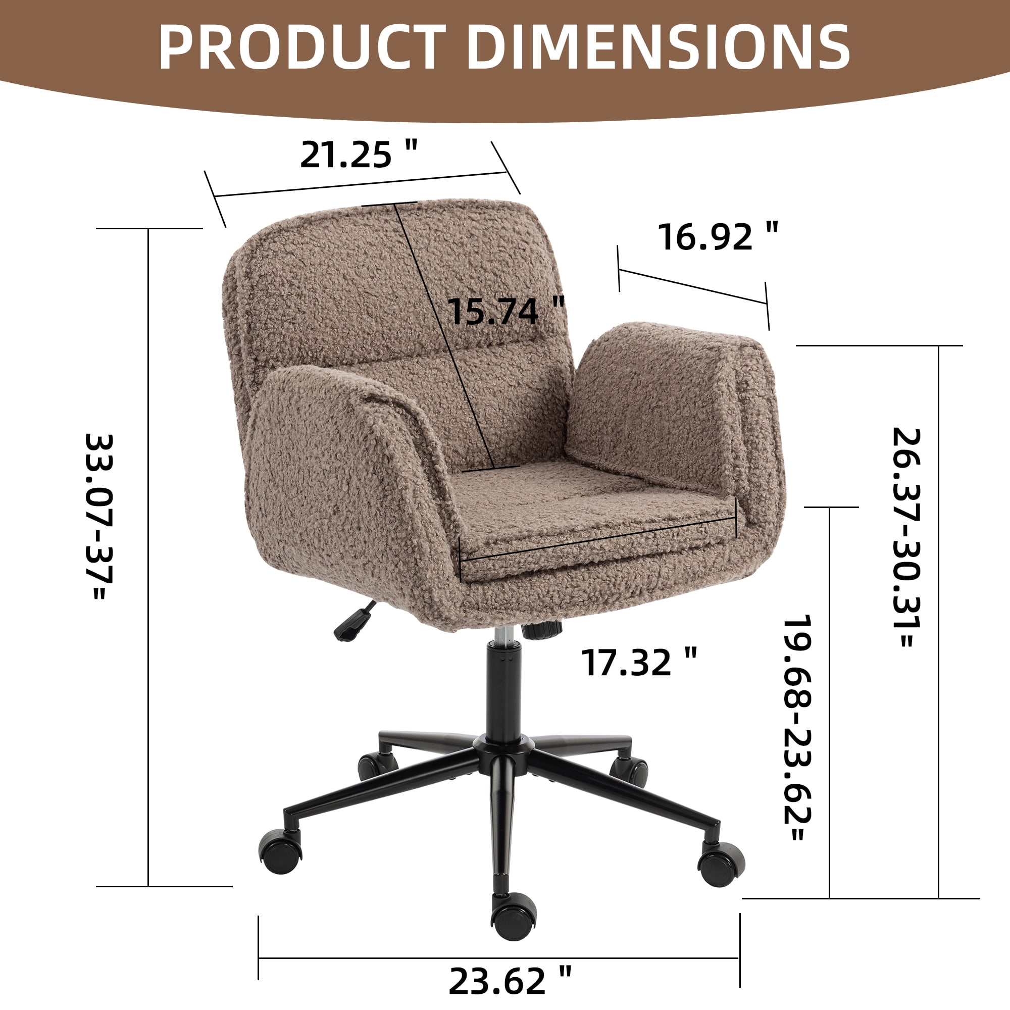 Jopath Criss Cross Chair with 5-Gear Adjustable Armrests and Wheels, Ergonomic Thickened Backrest Swivel Desk Chair for Home Office Vanity Bedroom and Living Room Brown Teddy Fleece