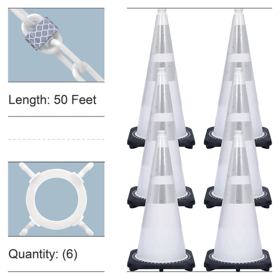 28" White Reflective Traffic Cones and Reflective Chain Kit