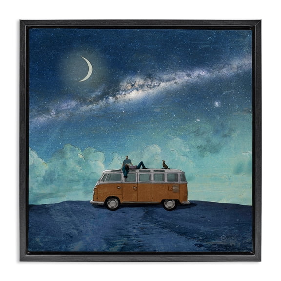 Stupell Industries Couple & Dog Adventure Transportation Painting Black Floater Framed Canvas Art Print Wall Art, 18 x 18