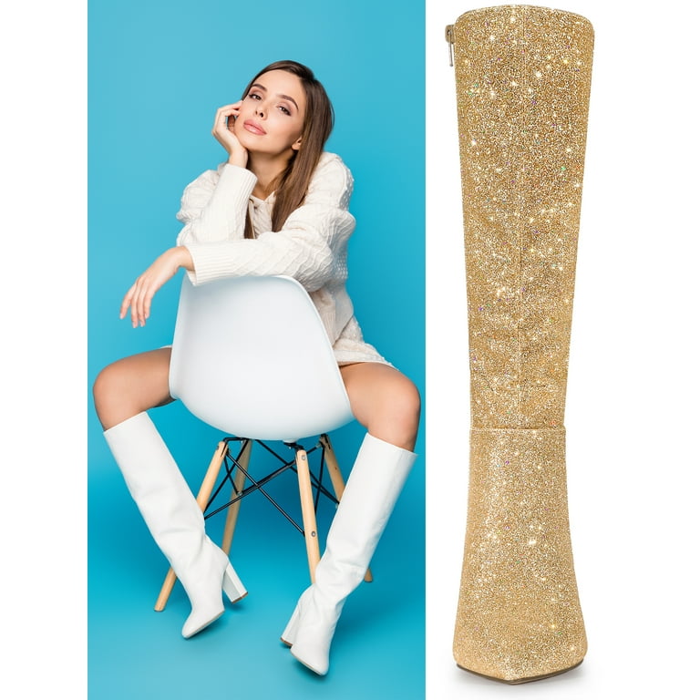 Gold glitter thigh high boots on sale