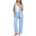 thumbnail image 1 of INSPIRAR CHIC Conjunto de 2 Piezas para Mujeres, Outfits Casuales, Blazer Sin Mangas y Pantalones Elegantes de Pierna Ancha, XL Azul, 1 of 6