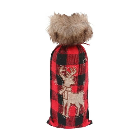 

Christmas Decorations Christmas Red And Black Plaid Red Wine Set Restaurant Hotel Decoration Wine Bottle Set Christmas Gifts Cloth A