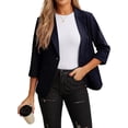 thumbnail image 6 of JWD Women's Casual 3/4 Ruched Sleeve Blazer - Slim Fit Open Front Notched Lapel Work Office Suit Jacket with Pockets Navy Blue 12, 6 of 6