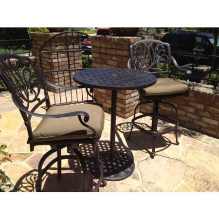 Elisabeth Cast Aluminum 3pc Outdoor Patio Bar Set With 30 Round