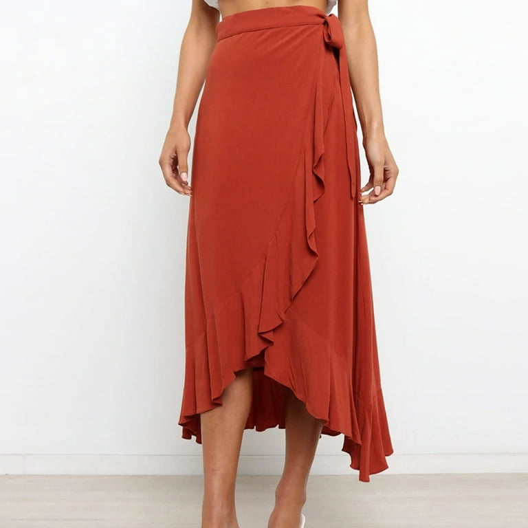 Abcnature Women's Casual Slit Wrap Asymmetrical Elastic High Waist Maxi  Draped Skirt Summer Soft Fit Flowy Handkerchief Hemline Midi Skirt  Irregular