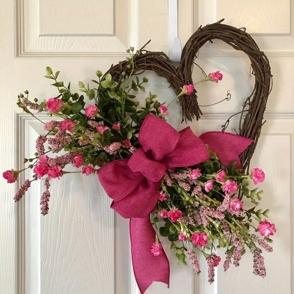 Valentines Day Wreath 17.7in Door Wreaths for Front Door Outside Heart Wreath Valentines Decorations for Home Indoor Outdoor Door Wreathwith Bows