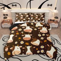 Homewish Kawaii Cow Full Size Comforter Sets 3-Piece for Children Boys Girls,Flower Farmhouse Animal Bedding Comforter Set,Chic Floral Daisy Lightweight Bedding Sets,Lightweight Room Decor