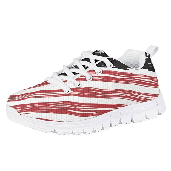 Pzuqiu American Flag Kids Tennis Shoes Girls Size 13 Breathable Mesh Sneakers Lace Up Athletic Running Shoes Lightweight Walking Shoes