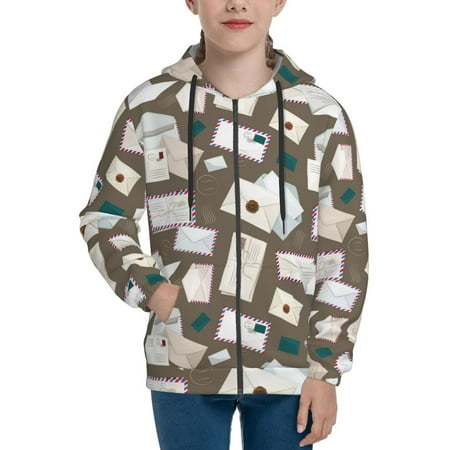 

Hoodies for Women envelope Pattern travel Long Sleeve Sweatshirt Drawstring Zip Up Hoodie with Pockets Teen Girl Clothes