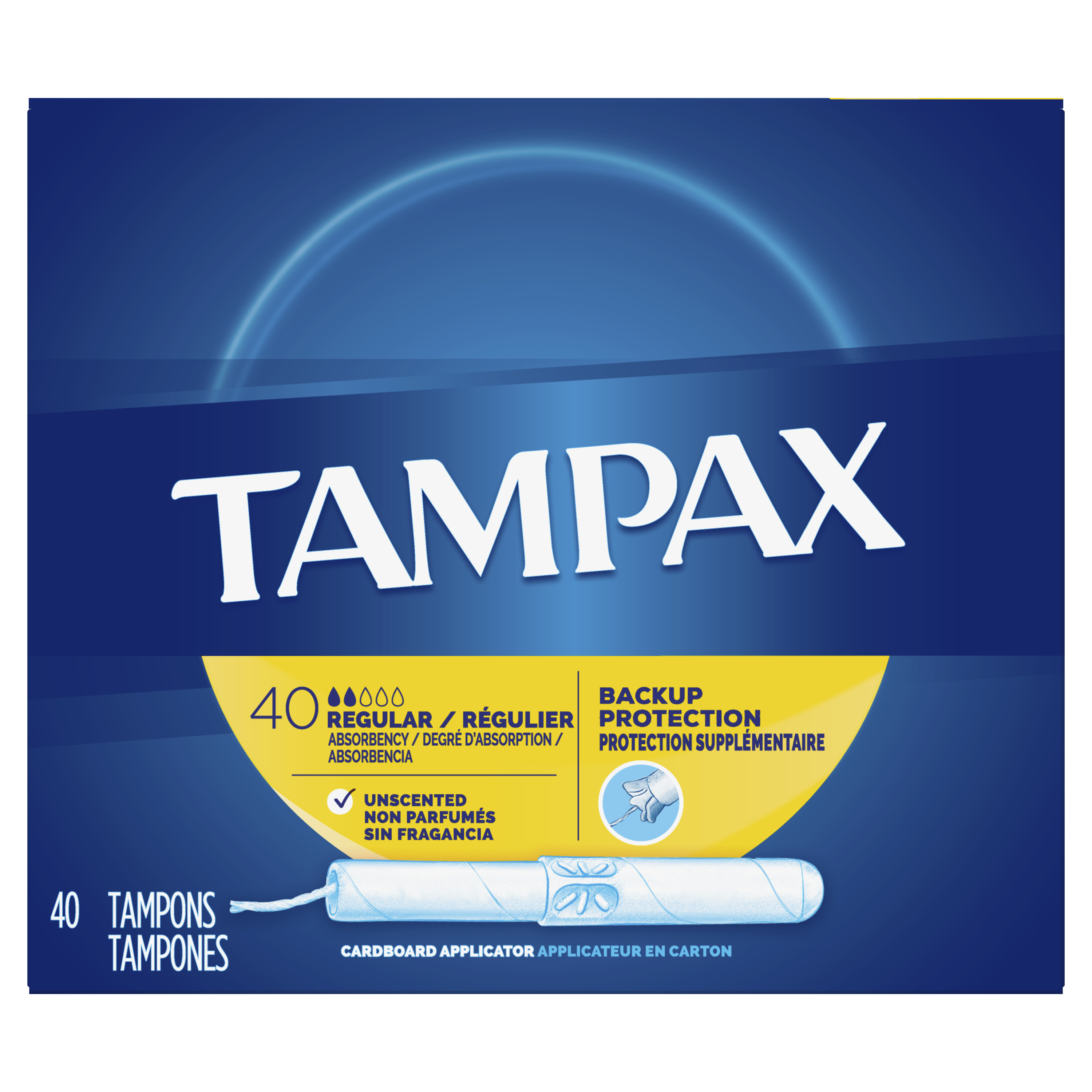Tampax Cardboard Applicator Tampons Regular Absorbency, Unscented, 40