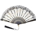 thumbnail image 3 of GIXUSIL Lace Handheld Chinese Plastic Folding Fan Silk Folding Fan Hanfu Plastic Fan for Women Wedding Decoration Dancing Party, Black, 3 of 7