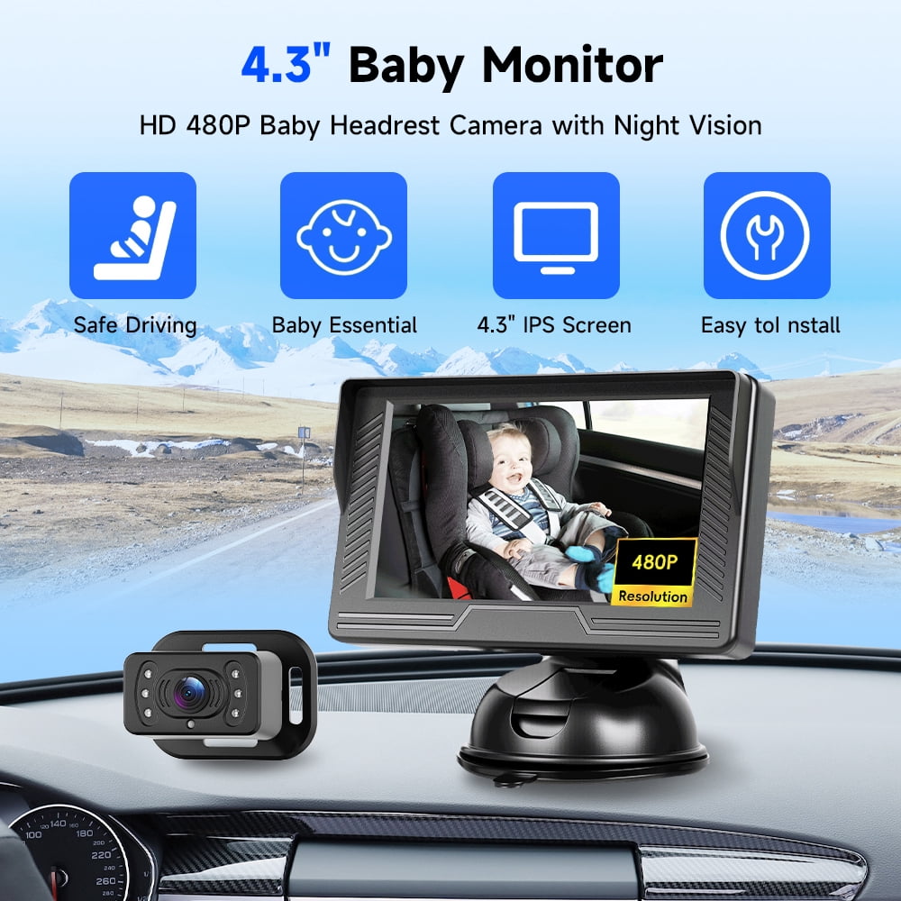 Podofo Baby Car Mirror Camera, Car Rear View Mirror, 5 inch Baby Mirror Rear View Monitor With Ir Night Vision Function For Babies, Children, Toddlers and New Parents