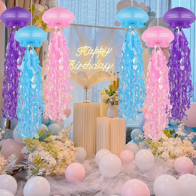 ADLKGG Jellyfish Paper Lanterns - Set Of 6 Pink Purple Blue Hanging Lanterns For Under The Sea Party Decor