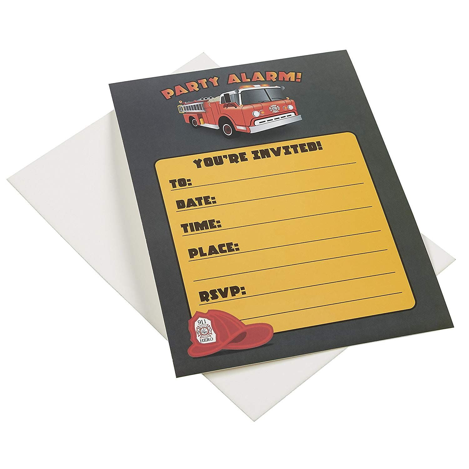 Postcard Style 24 Fill-in Invites with Envelopes for Kids Birthday Bash and Theme Party Fire Truck Invitation Cards 5 x 7 Inches