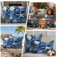 thumbnail image 5 of Navy Blue Coastal Outdoor Waterproof Pillow Covers, Nautical Beach Starfish Coral Summer Decorative Square Throw Pillowcase Sofa Cushion Sham for Patio/Couch/Chair, 18"x18" 2 Pack, 5 of 8