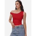 thumbnail image 6 of Women One Shoulder Ruched Crop Tank Tops Casual Off The Shoulder Twist Strap Summer Tanks Tops Going Out Crop Shirts, 6 of 6