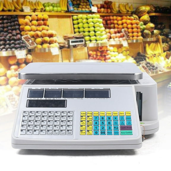 FETCOI 110V Commercial Digital Price Computing Scale 66lbs with Label Barcode Printer