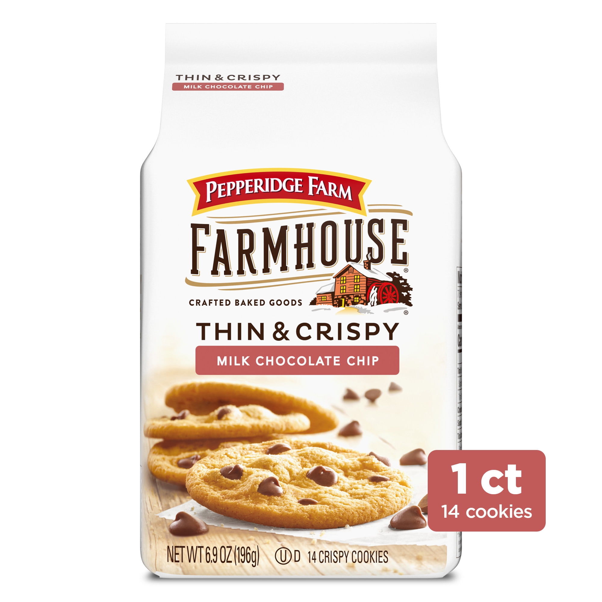 Pepperidge Farm Farmhouse Thin & Crispy Milk Chocolate Chip Cookies, 6.9 Oz Bag