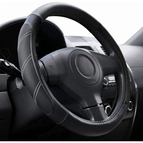 chasenew Steering Wheel Cover Leather 14 1/2-15 inch Universal Padded Soft Grip Breathable for Car Truck SUV Jeep Anti Slip Blue and Black