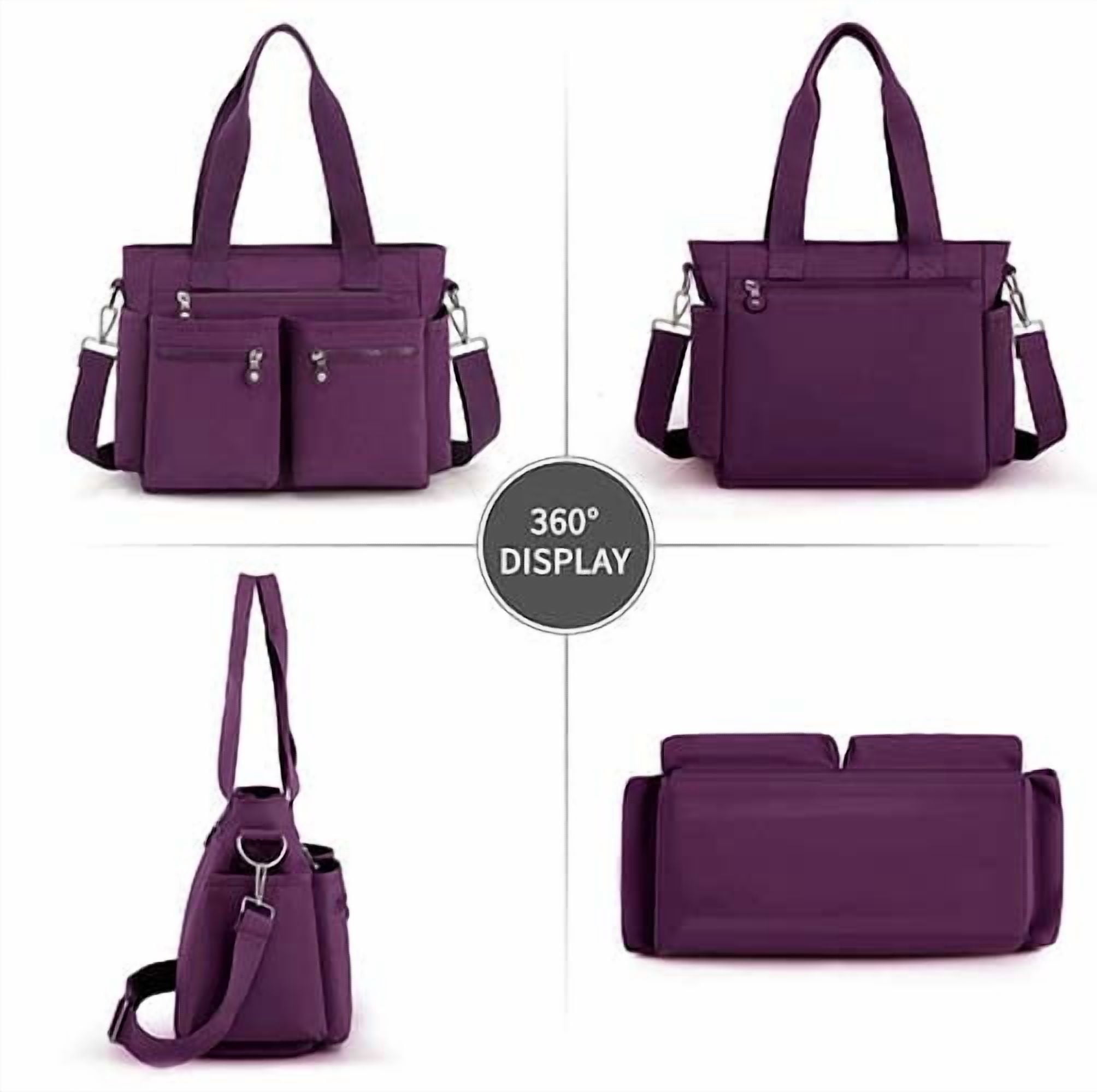 Gocvo Casual Tote Bags with Multiple Pockets, Nylon Large Capacity Crossbody Tote Bag, Working Bag for Ladies (Dark Purple)