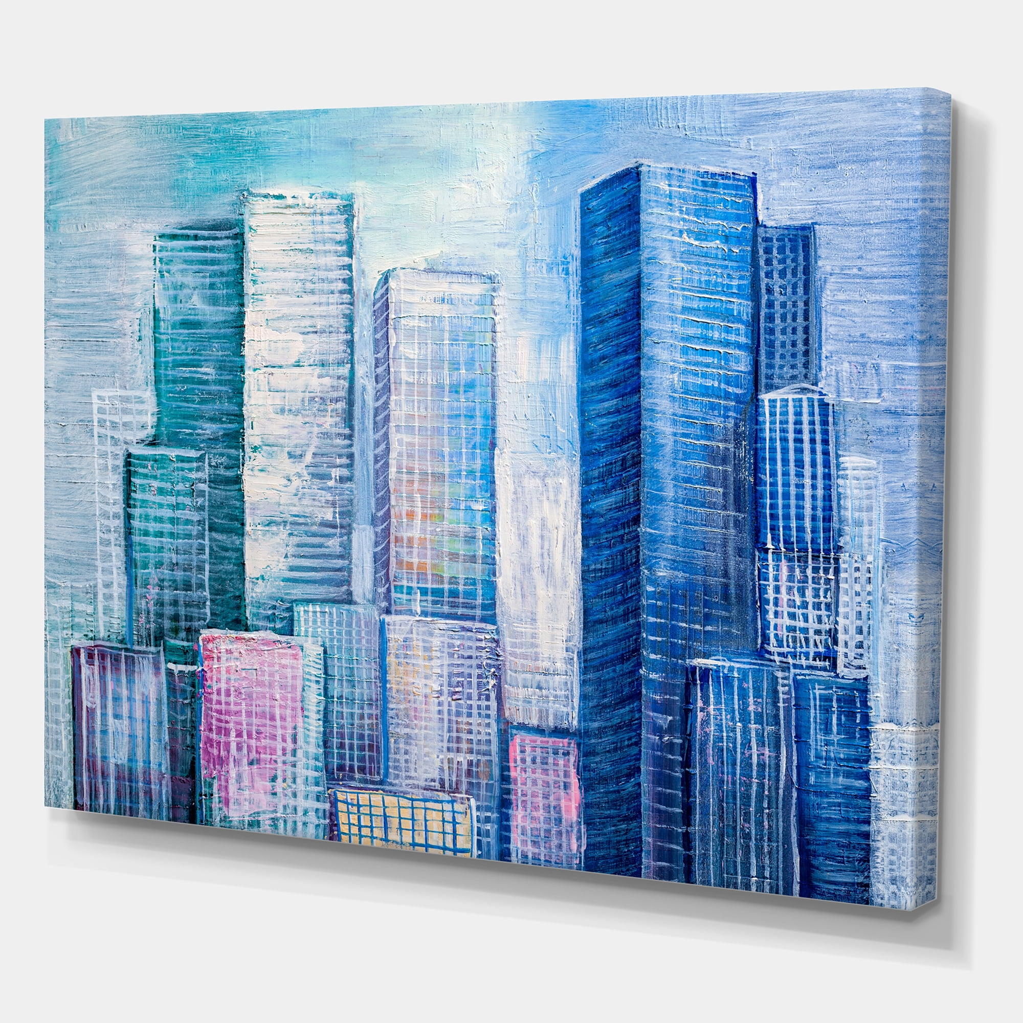 Designart ' Abstract Style Cityscape Panorama Skyscrapers I ' Modern Canvas Wall Art Print
