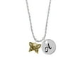 thumbnail image 2 of Delight Jewelry Goldtone Small Antiqued Crystal Butterfly Silvertone Script Initial Disc - A - Charm Necklace, 20"+3", 2 of 4