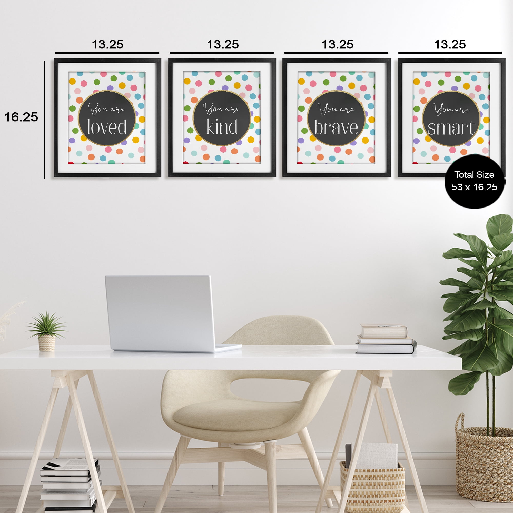 Stupell Industries Polka Dot Affirmations 4 Piece Black Framed Print Under Glass Set, design by Christine Simpson Art