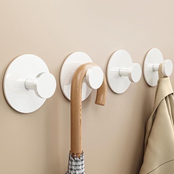 White Adhesive Wall Hook for Coat and Towel: Extra Sticky 12 LB (Max), Stainless Coat Rack Door Holder Hanger, Heavy Duty