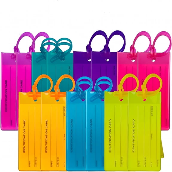 GASTROPOD 14 Pack Luggage Tags for Suitcases, Flexible Silicone Travel ID Identifier Labels Set for Bags & Baggage - Multi Color Pack