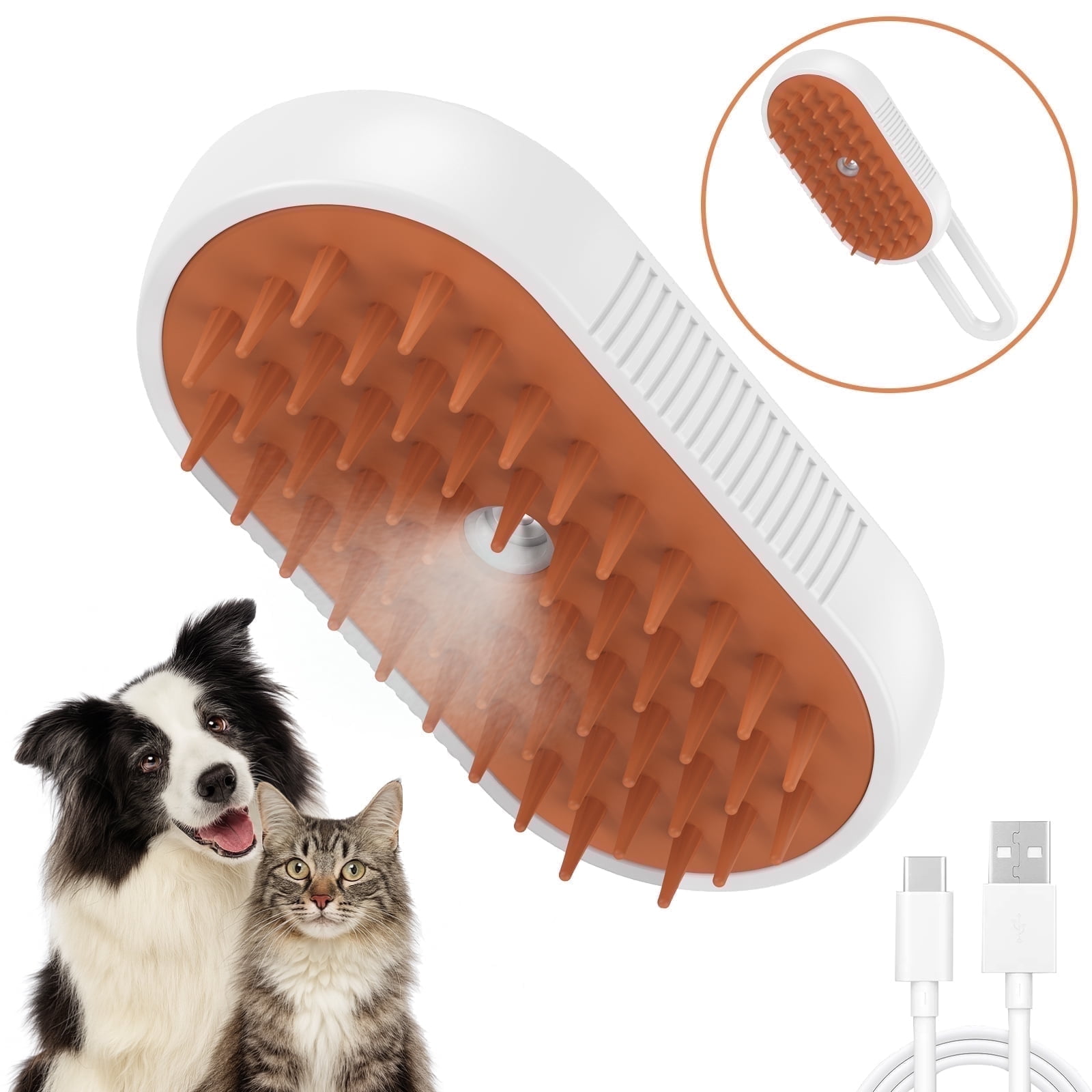 LAKWAR Cat Steam Brush for Shedding Spray Comb Brushes for Indoor Cat Pet Grooming Supplies for All Long-haired and Short-haired Pets Spritz Defur Comb for Cat Misting Cat Brush，White