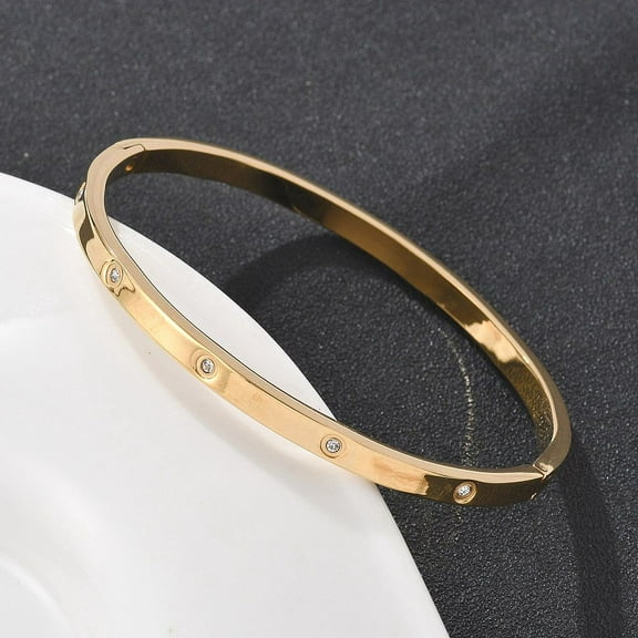 5 pc 304 Stainless Steel Rhinestone Bangles for Women Ion Plating(IP) Real 18K golden Plated Inner Diameter: 2x2-3/8 inch(5.1x60cm)